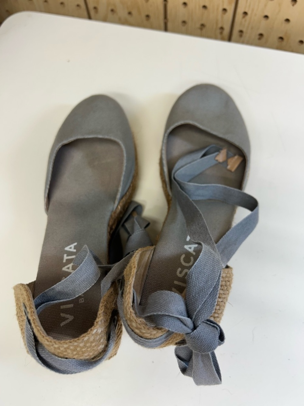 VISCATA Gray Canvas Espadrille Tie-Ankle Flats